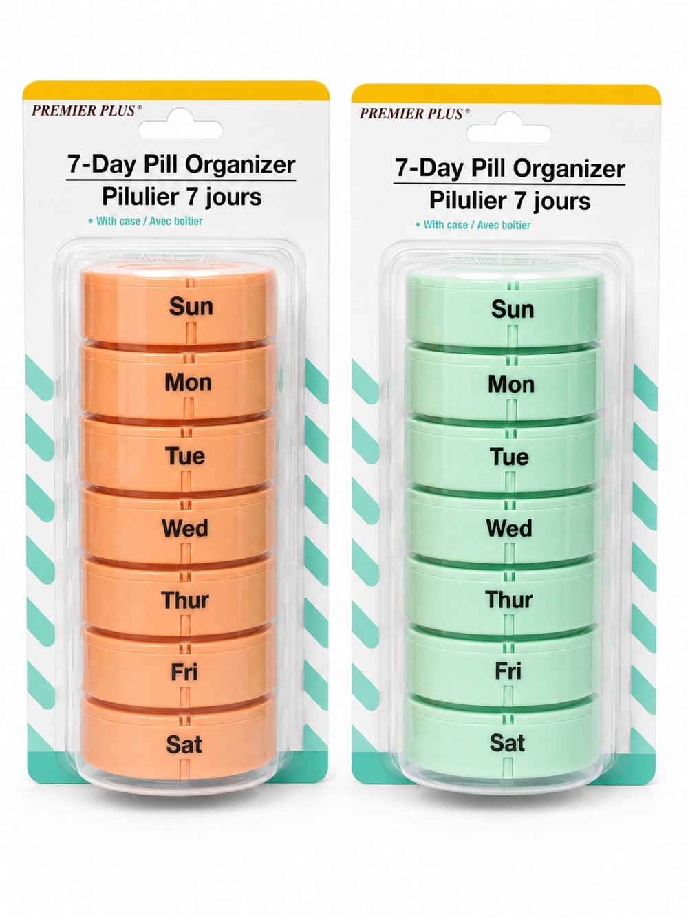 Premier 7-Day Pill Organizer Stack - Orange & Mint